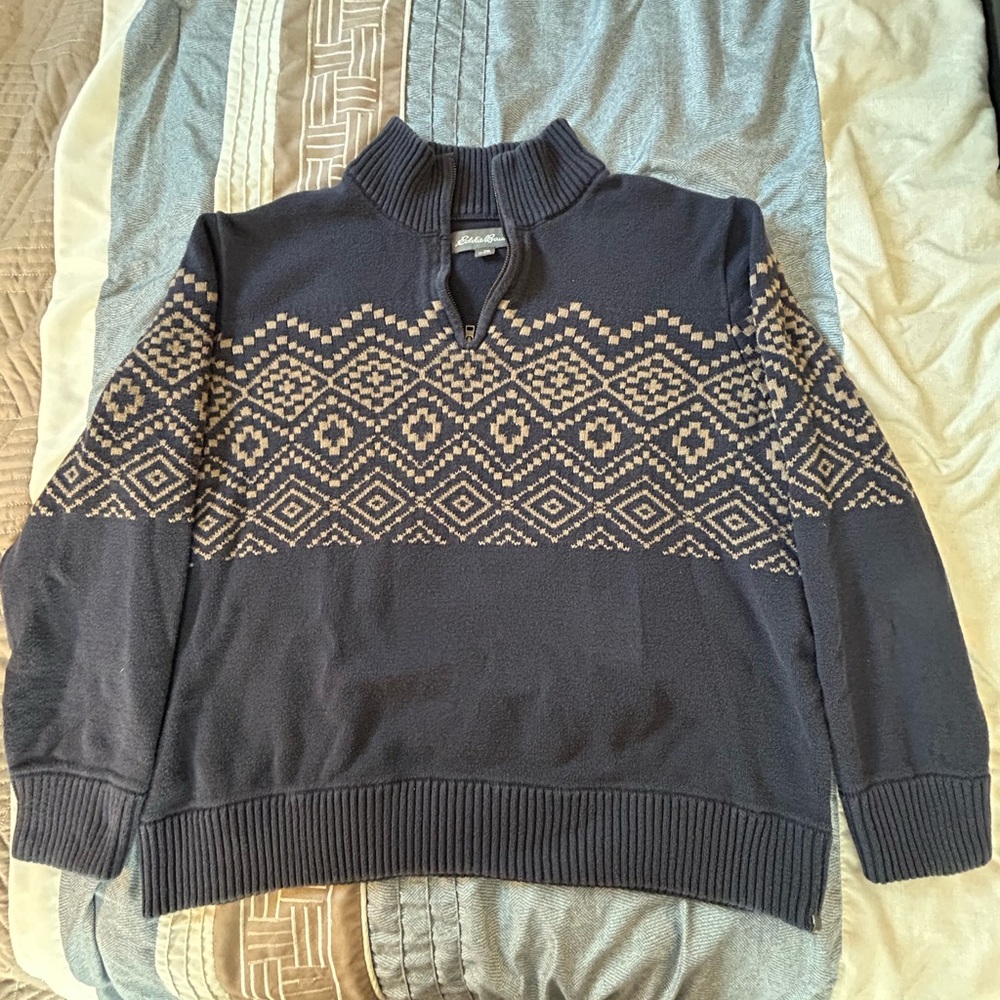Eddie Bauer Fair Isle Quarter-Zip Pullover Sweater 100% Cotton GUC